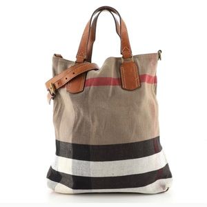 Burberry Tottenham Tote House Check Canvas Medium Brown.